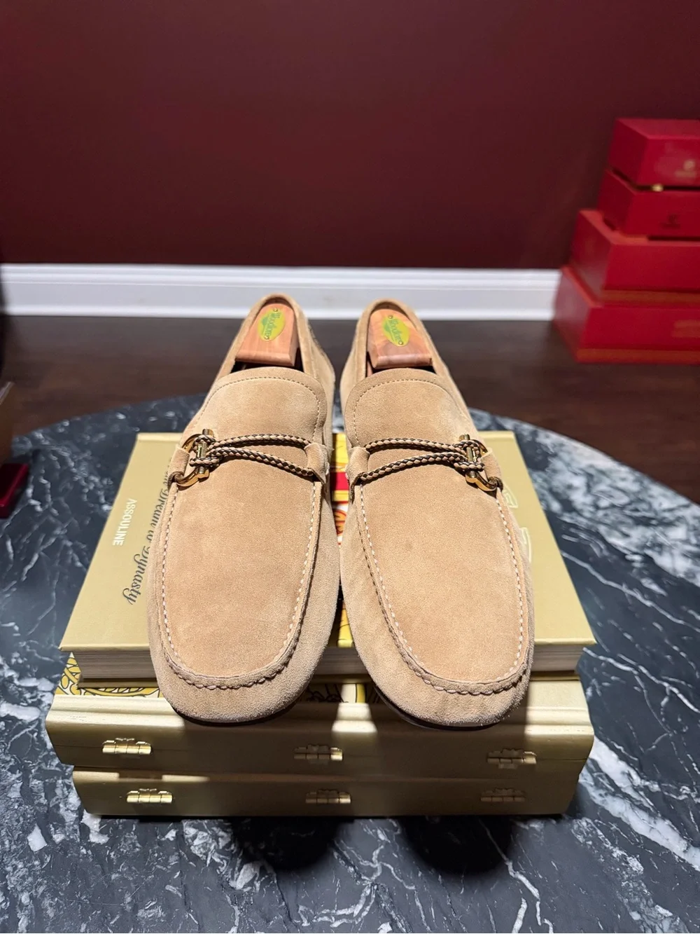 Salvatore Ferragamo Tan Suede Bit Loafers